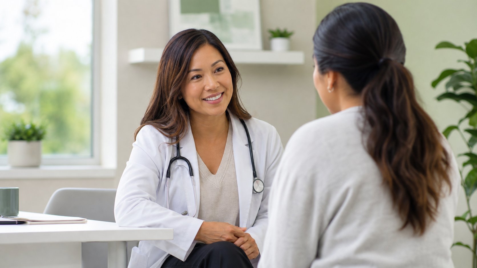 Clinician speaking with a patient during a general healthcare visit