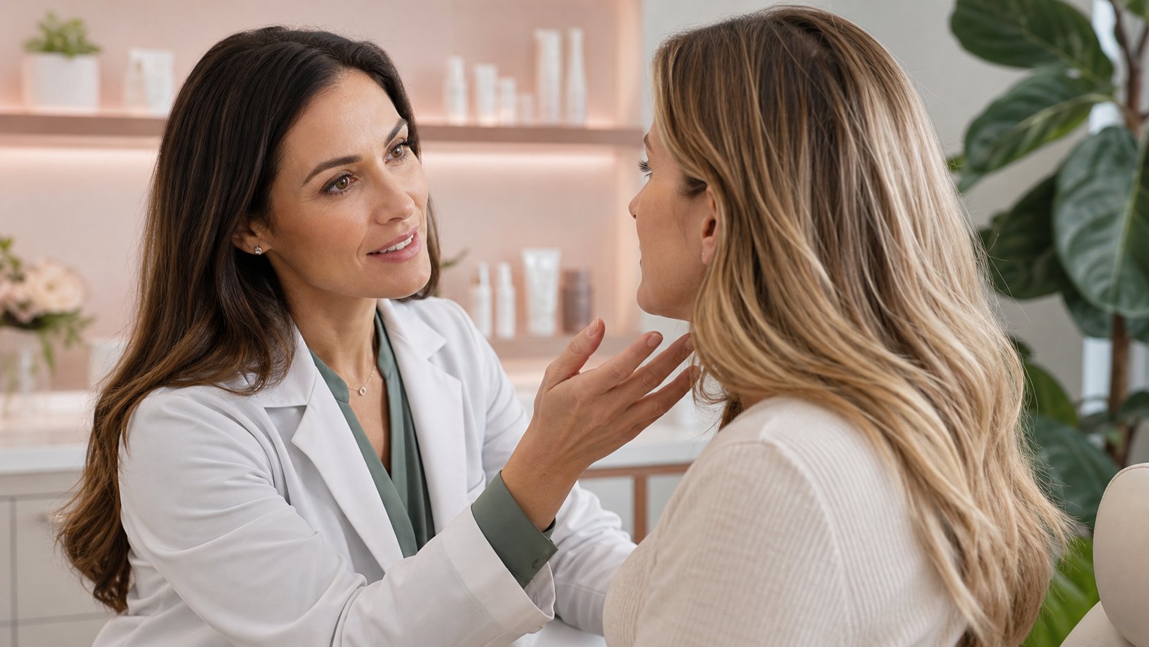 Dermatologist discussing skin and hair care with a patient