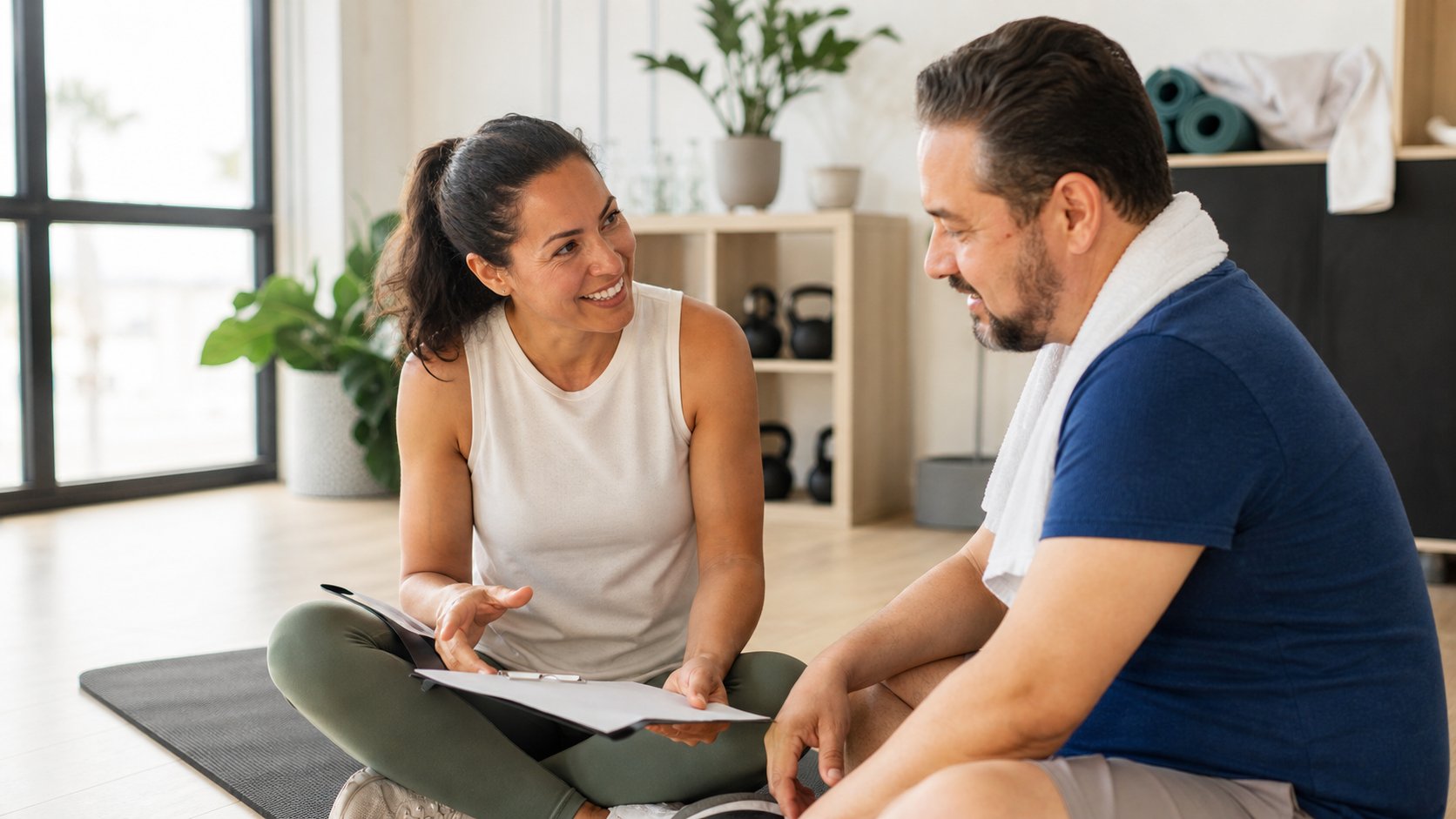 Health coach discussing a sustainable wellness routine with a patient